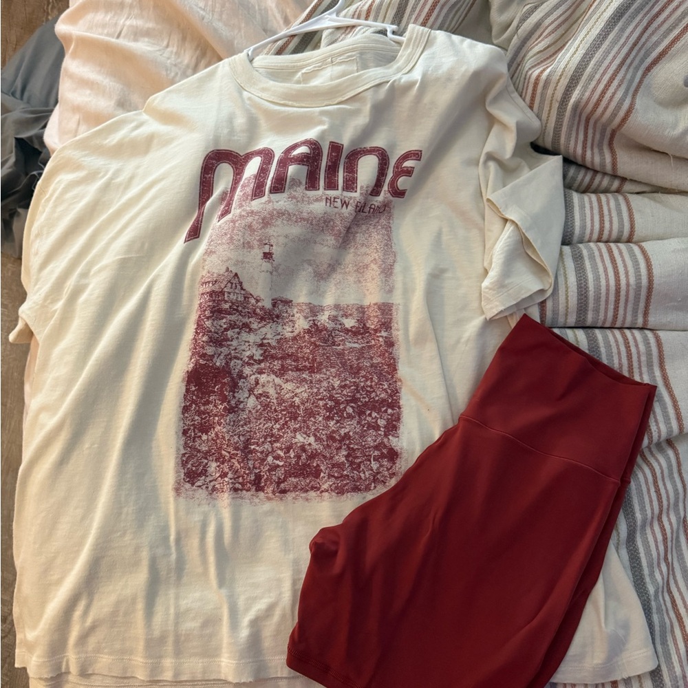 Aerie Cream and Red Graphic Tee